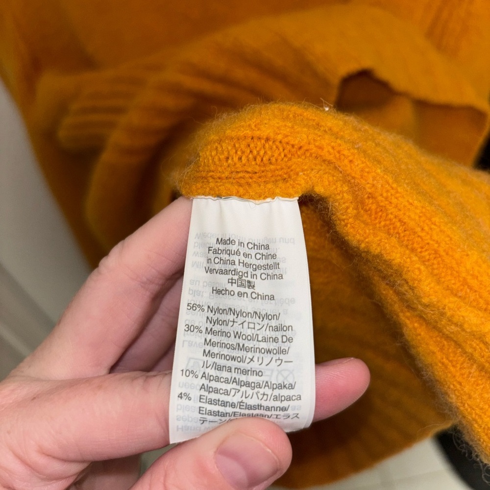 J Crew Point Sur Merino Wool Alpaca Mustard Turtleneck Sweater Size L Cozy Layer - Picture 4 of 5